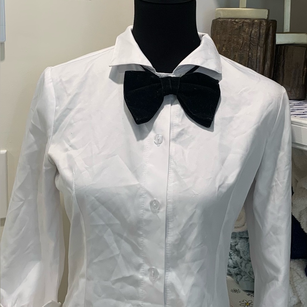 White Button Down Shirt with Black Bow Tie Costume